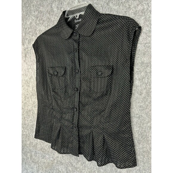 Rafaella Top Black Polka Dot Button Up Sleeveless Blouse Womens Size 14 Business - Picture 2 of 9